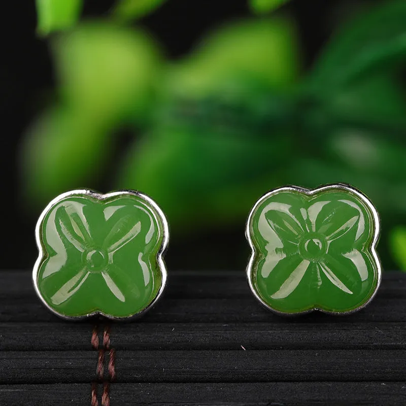 Natural Jade Earrings Nephrite Silver Earrings ZEG560