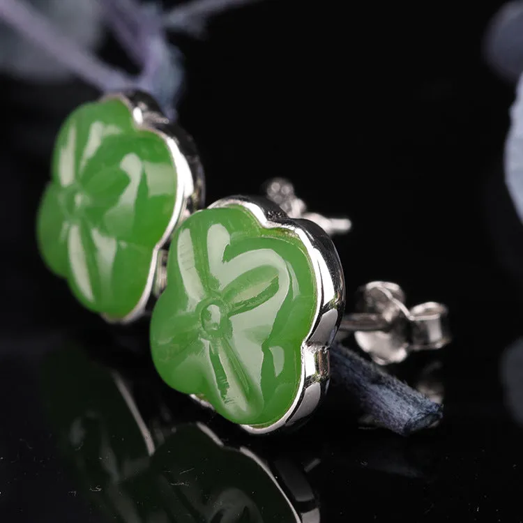 Natural Jade Earrings Nephrite Silver Earrings ZEG560