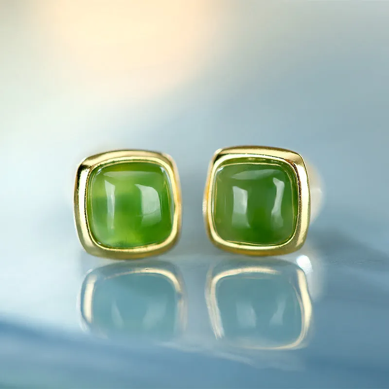 Natural Jade Earrings Nephrite Silver Earrings ZNE171