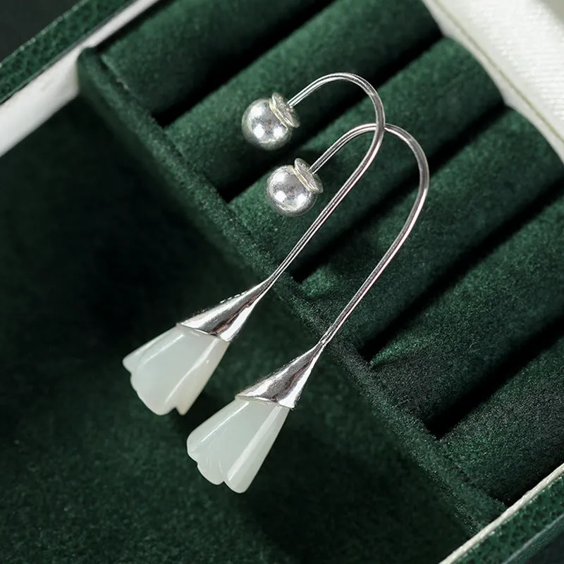 Natural Jade Earrings Nephrite Silver Earrings ZNE312