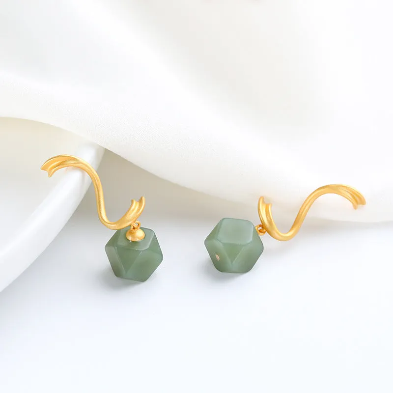 Natural Jade Earrings Nephrite Silver Earrings ZNE372