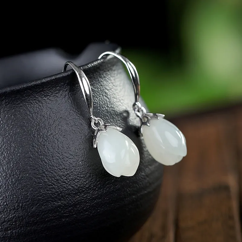 Natural Jade Earrings Nephrite Silver Earrings ZNE459