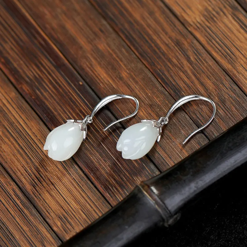 Natural Jade Earrings Nephrite Silver Earrings ZNE459