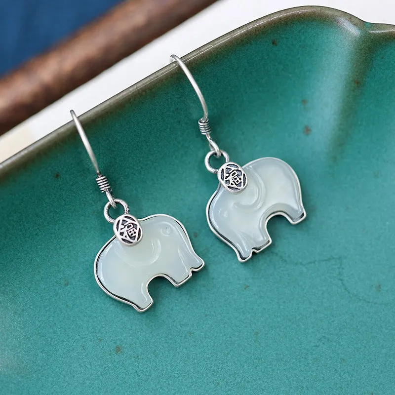 Natural Jade Earrings Nephrite Silver Elephant Earrings ZNE111