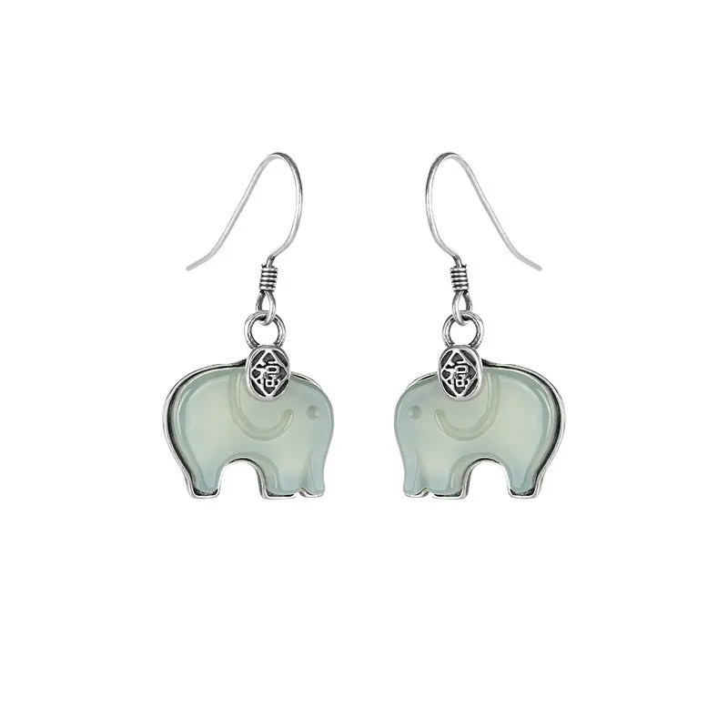 Natural Jade Earrings Nephrite Silver Elephant Earrings ZNE111