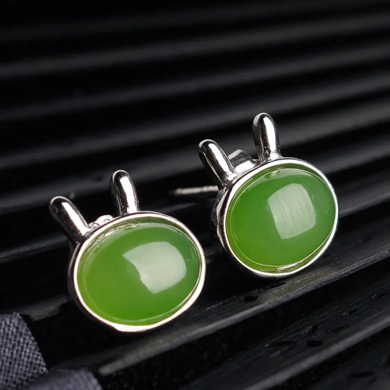 Natural Jade Earrings Nephrite Silver Zircon Earrings ZEG553