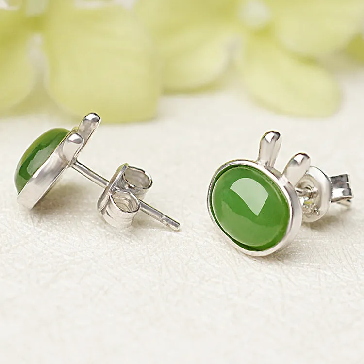 Natural Jade Earrings Nephrite Silver Zircon Earrings ZEG553