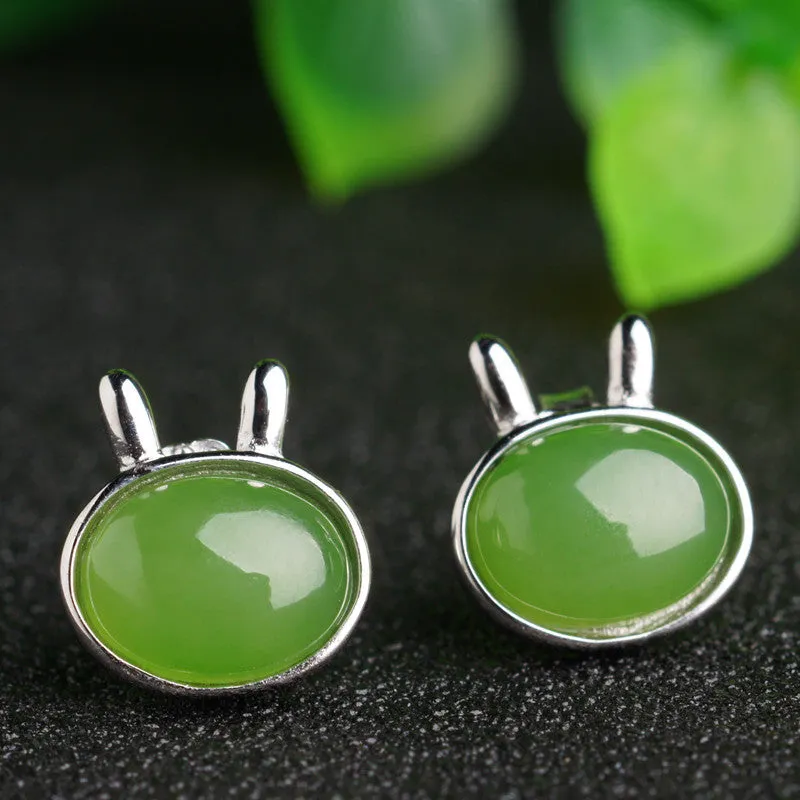 Natural Jade Earrings Nephrite Silver Zircon Earrings ZEG553