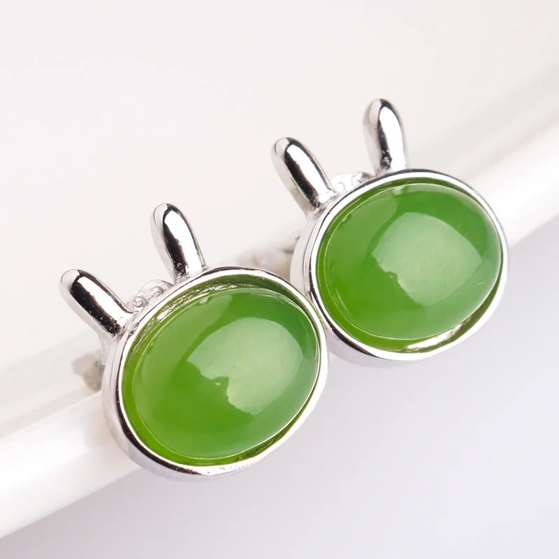 Natural Jade Earrings Nephrite Silver Zircon Earrings ZEG553