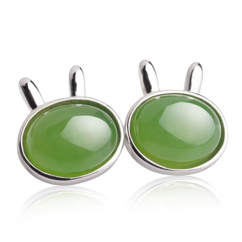 Natural Jade Earrings Nephrite Silver Zircon Earrings ZEG553