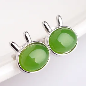 Natural Jade Earrings Nephrite Silver Zircon Earrings ZEG553