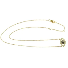 Natural Pave Blue Sapphire diamond Evil Eye Charm 14k Yellow Gold Necklace