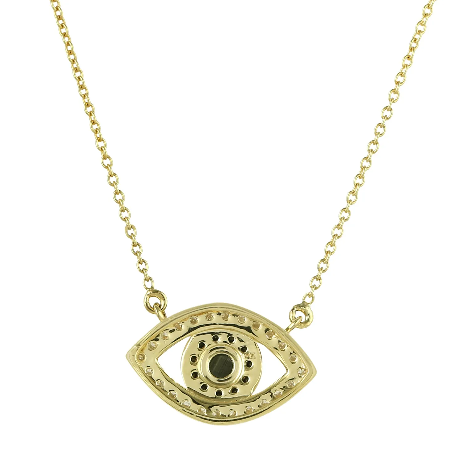 Natural Pave Blue Sapphire diamond Evil Eye Charm 14k Yellow Gold Necklace