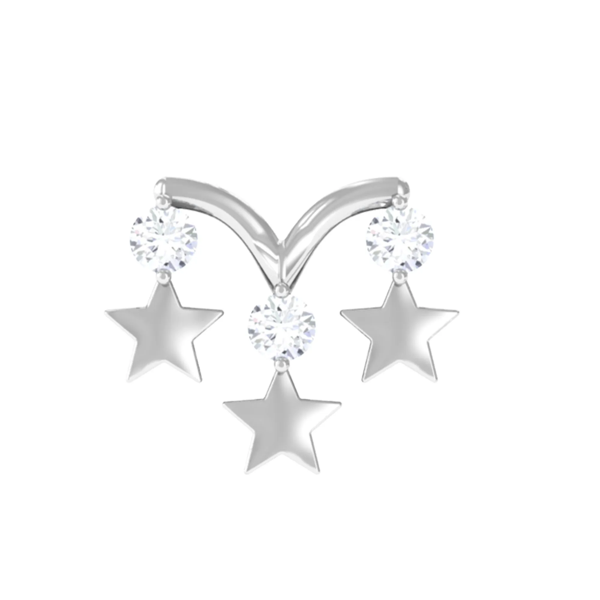 Natural Round Diamond Three Star Cartilage Earring