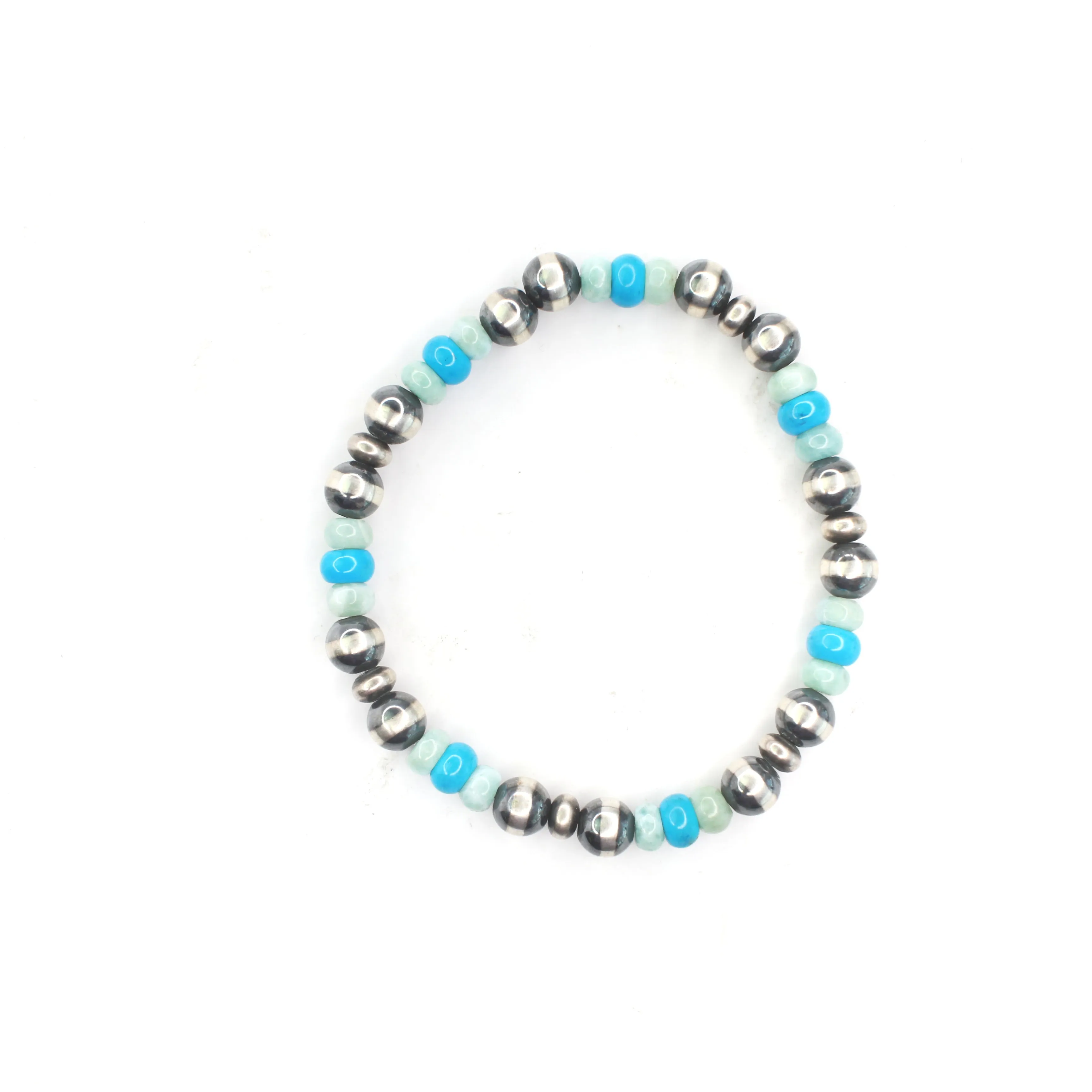 Navajo Pearl Stretch Bracelet - Larimar & Turquoise