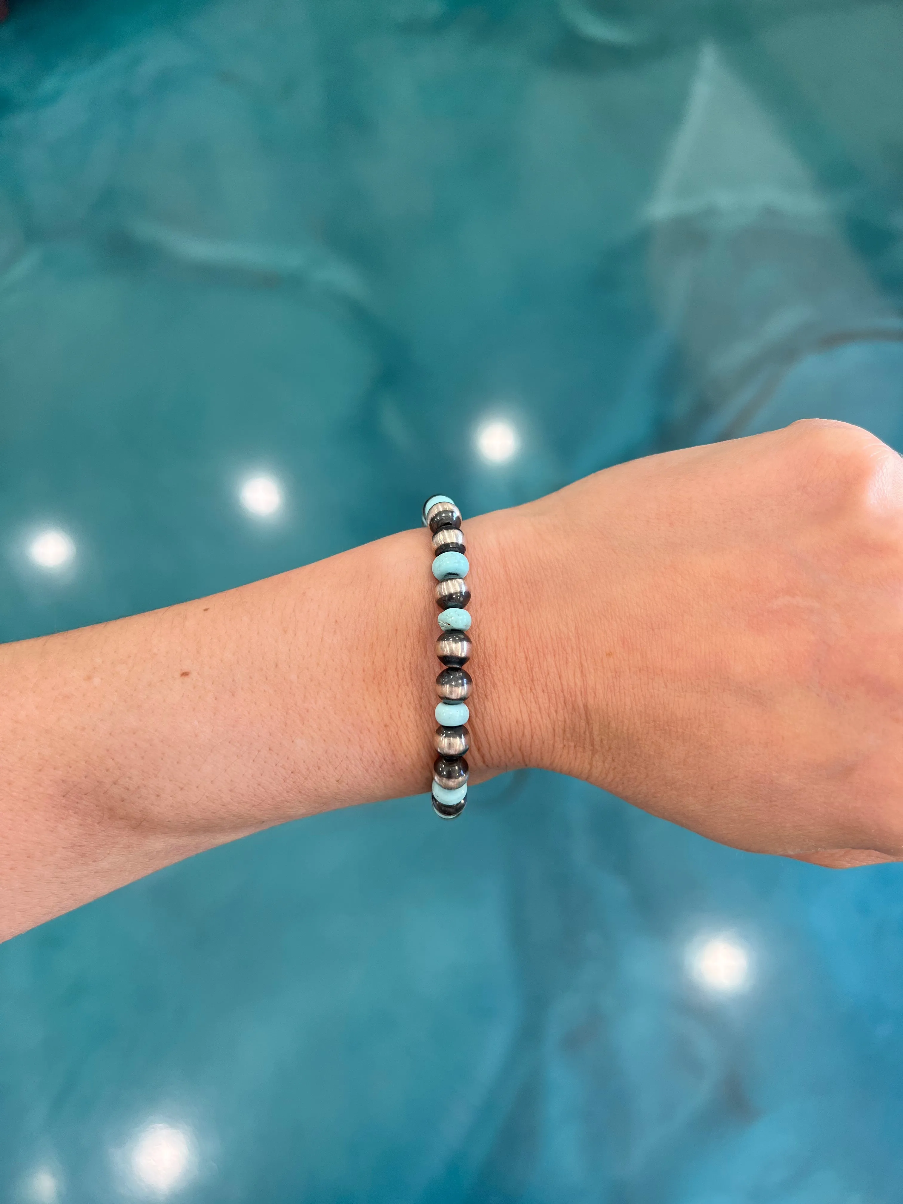 Navajo Pearl Stretch Bracelet - Larimar