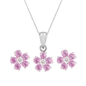 Necklace & Earrings Pink Sapphire Roses Set