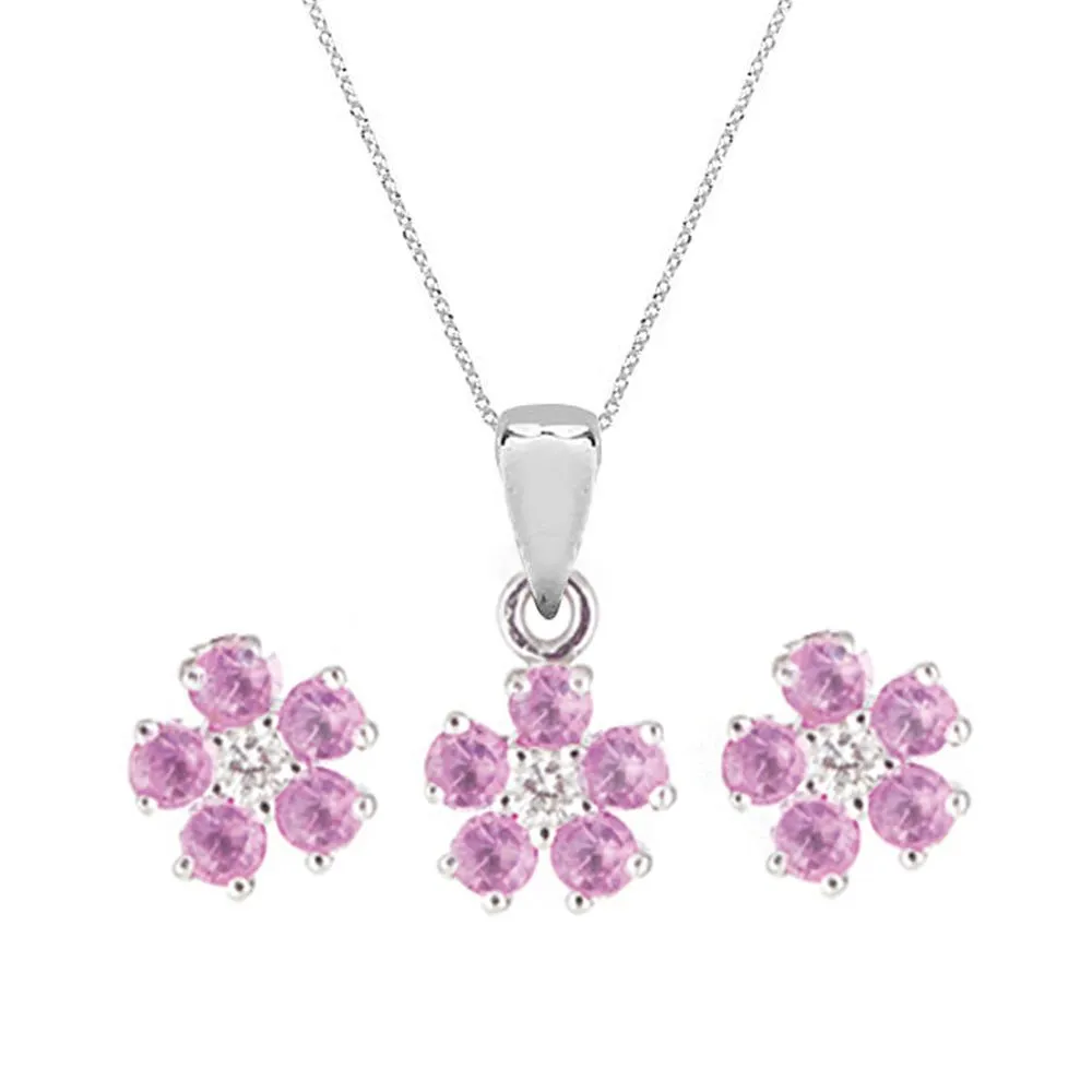 Necklace & Earrings Pink Sapphire Roses Set