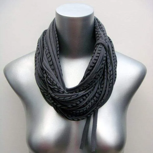 Necklush Cowl Scarf / Striped Dark Grey / Unisex