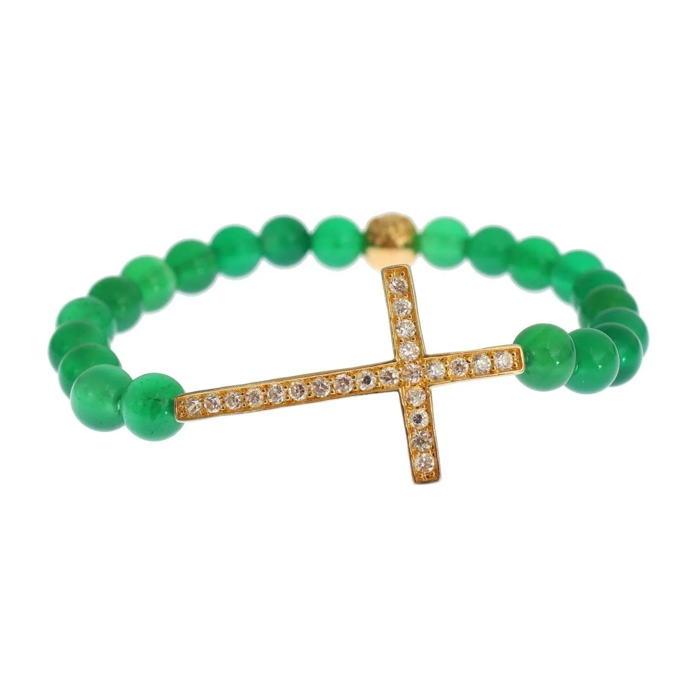 Nialaya Elegant Green Jade Bead & Gold Plated Bracelet