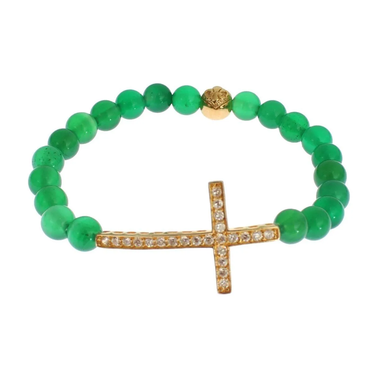 Nialaya Elegant Green Jade Bead & Gold Plated Bracelet