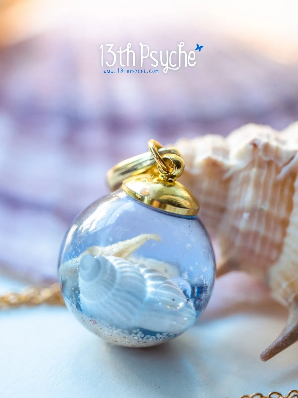 Ocean inspired Starfish and shells resin ball necklace