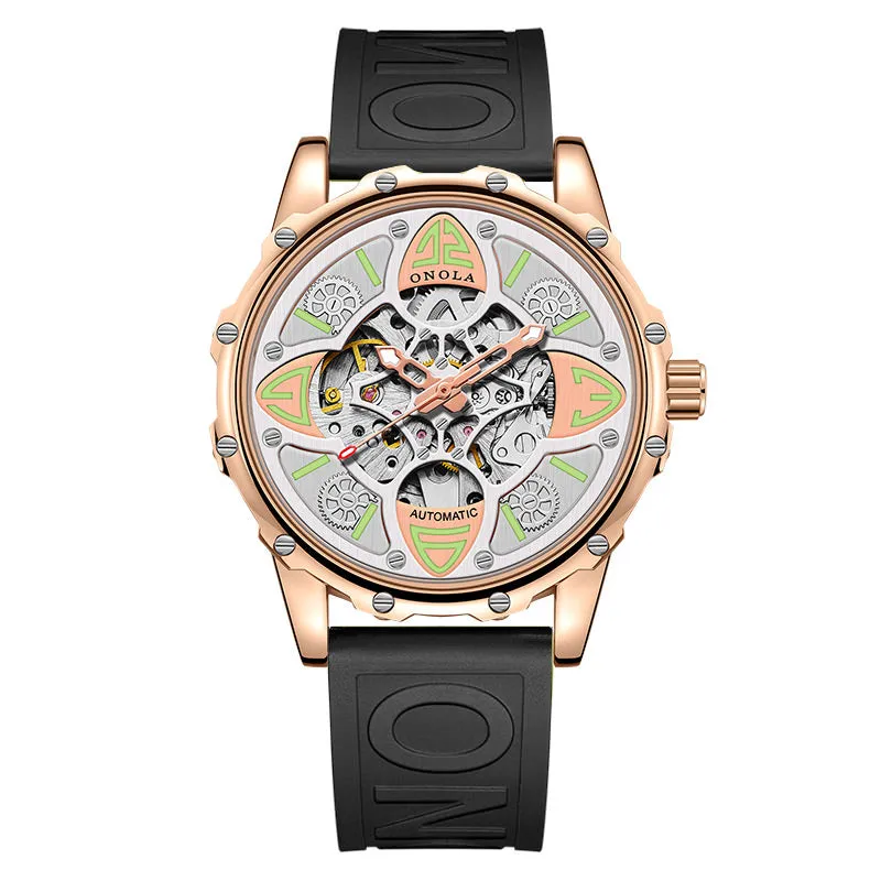 ONOLA 4 Leaf Clover Mechanical Skeleton Watch for Men