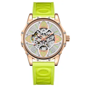 ONOLA 4 Leaf Clover Mechanical Skeleton Watch for Men