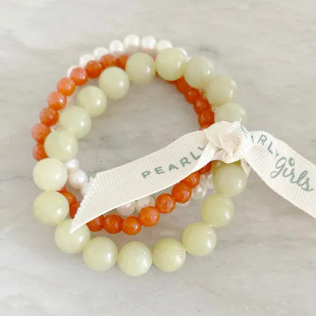 Orange Agate and Pearl Bracelet Bundle | Lemon Jade & Gold-Filled Accents | By Pearly Girls