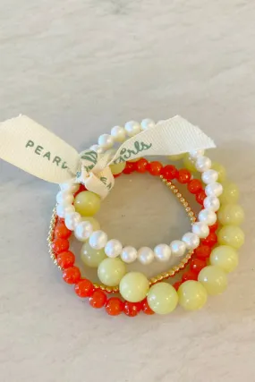 Orange Agate and Pearl Bracelet Bundle | Lemon Jade & Gold-Filled Accents | By Pearly Girls