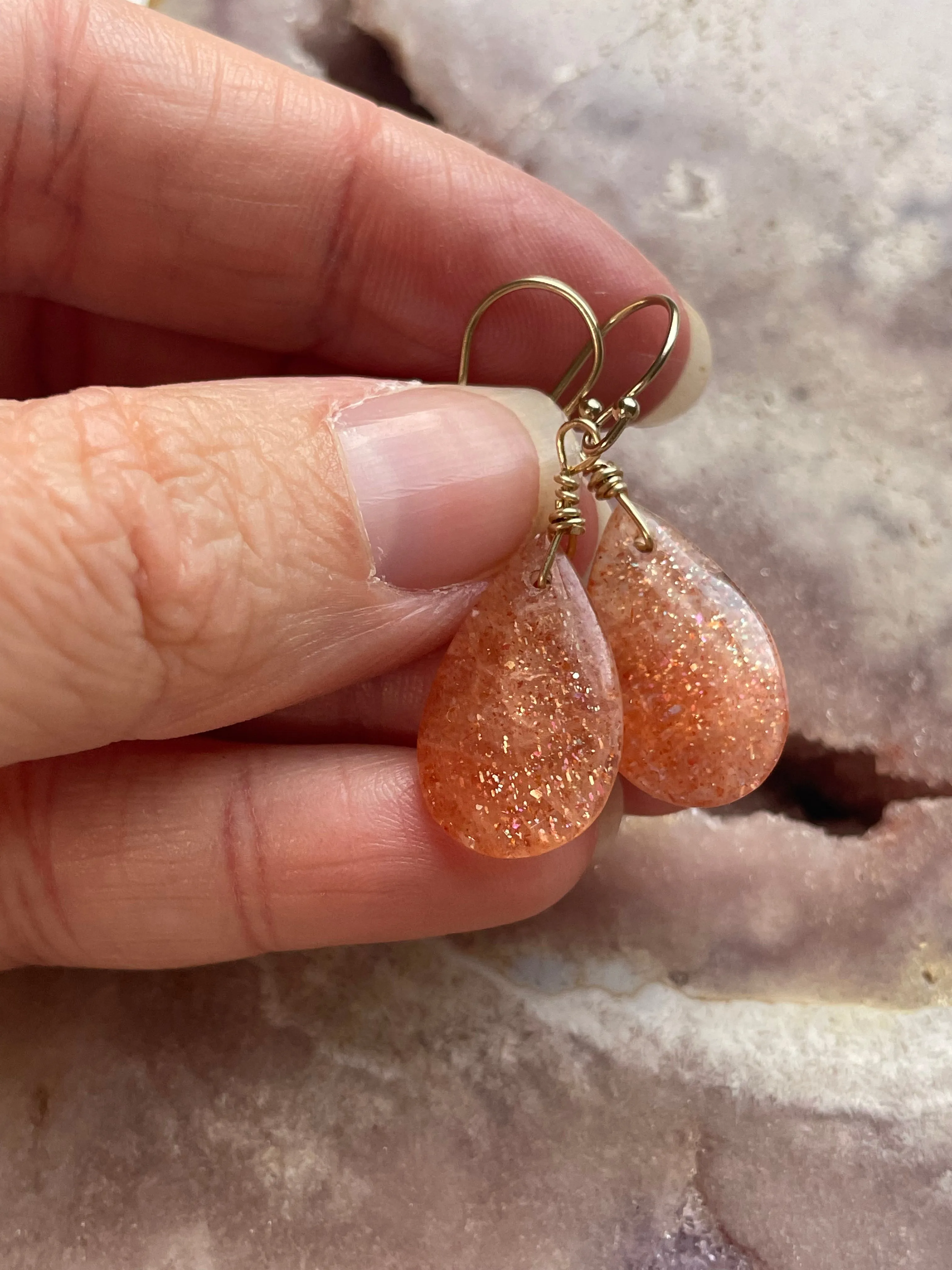 Orange Sunstone Gold Filled  Crystal Gemstone Earrings