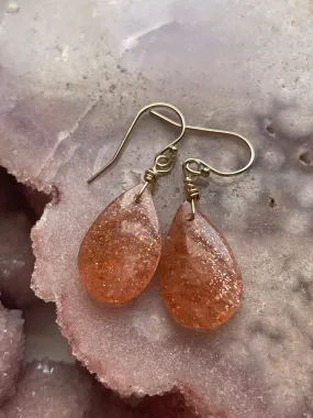 Orange Sunstone Gold Filled  Crystal Gemstone Earrings