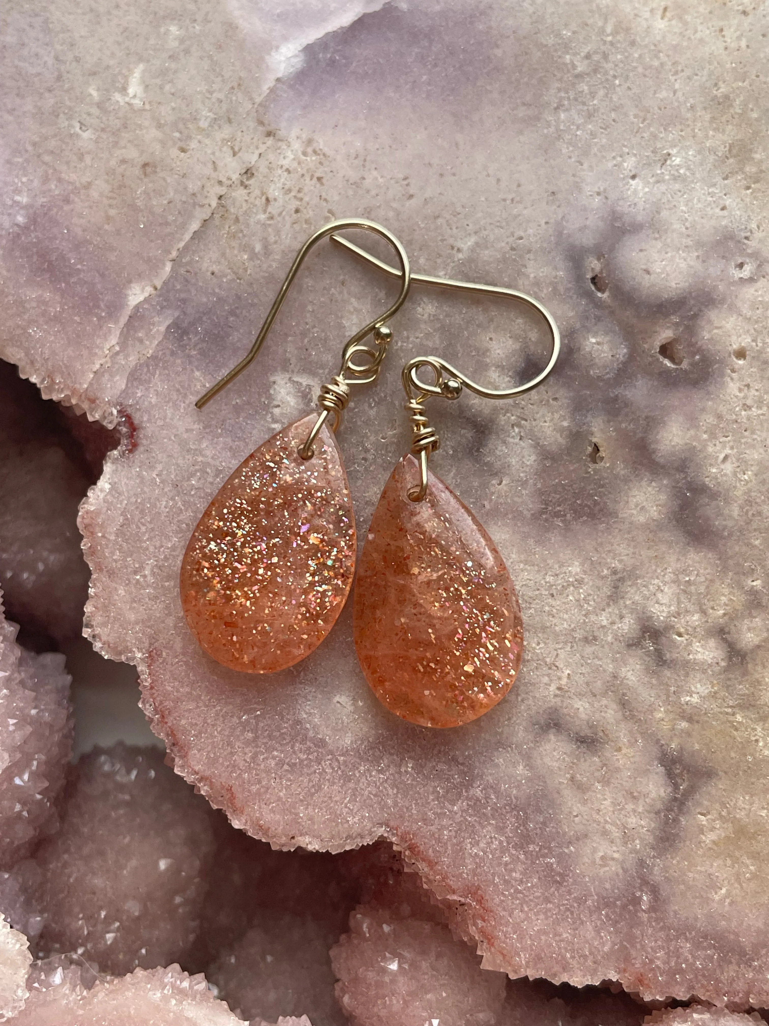 Orange Sunstone Gold Filled  Crystal Gemstone Earrings