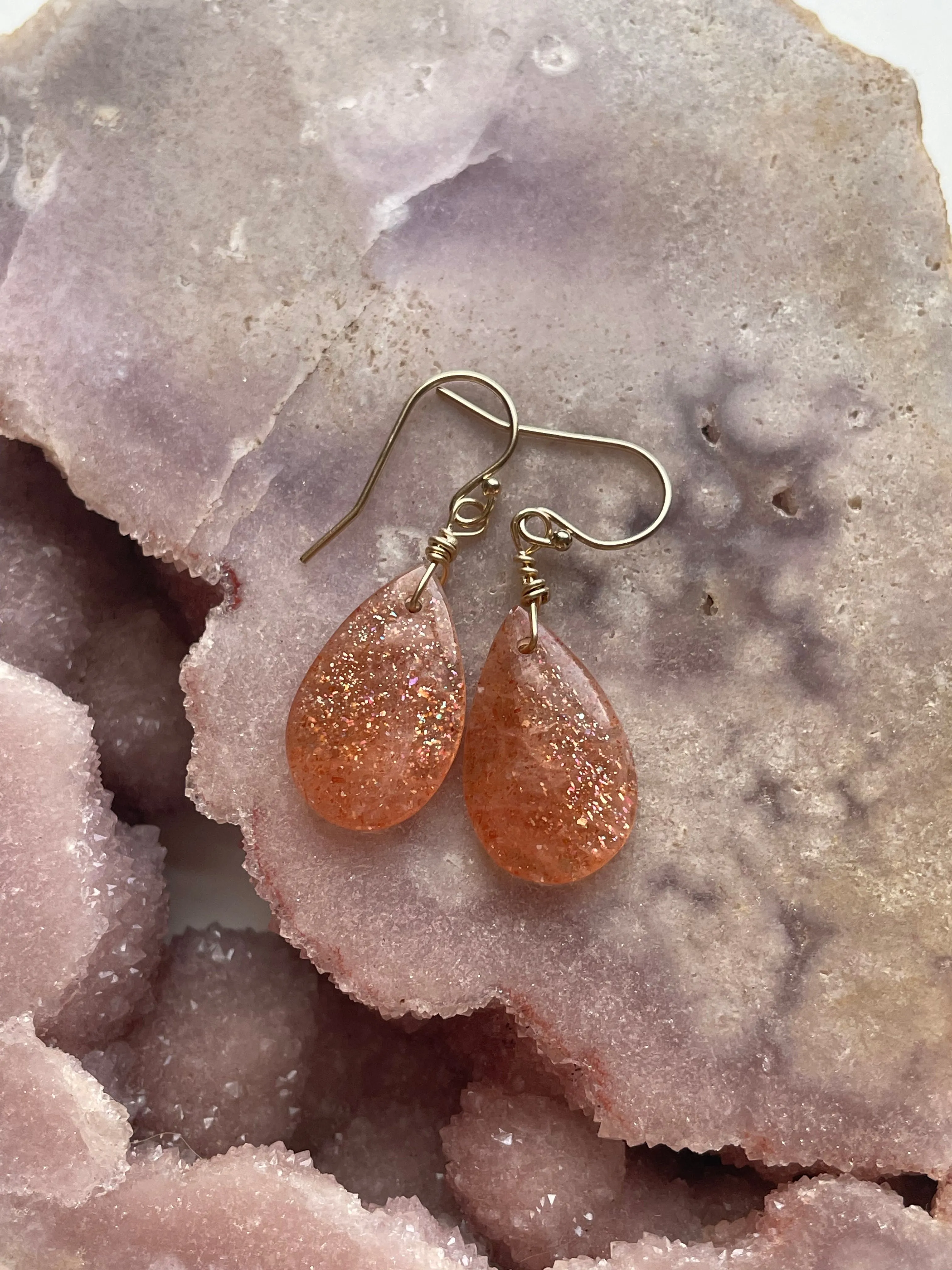 Orange Sunstone Gold Filled  Crystal Gemstone Earrings