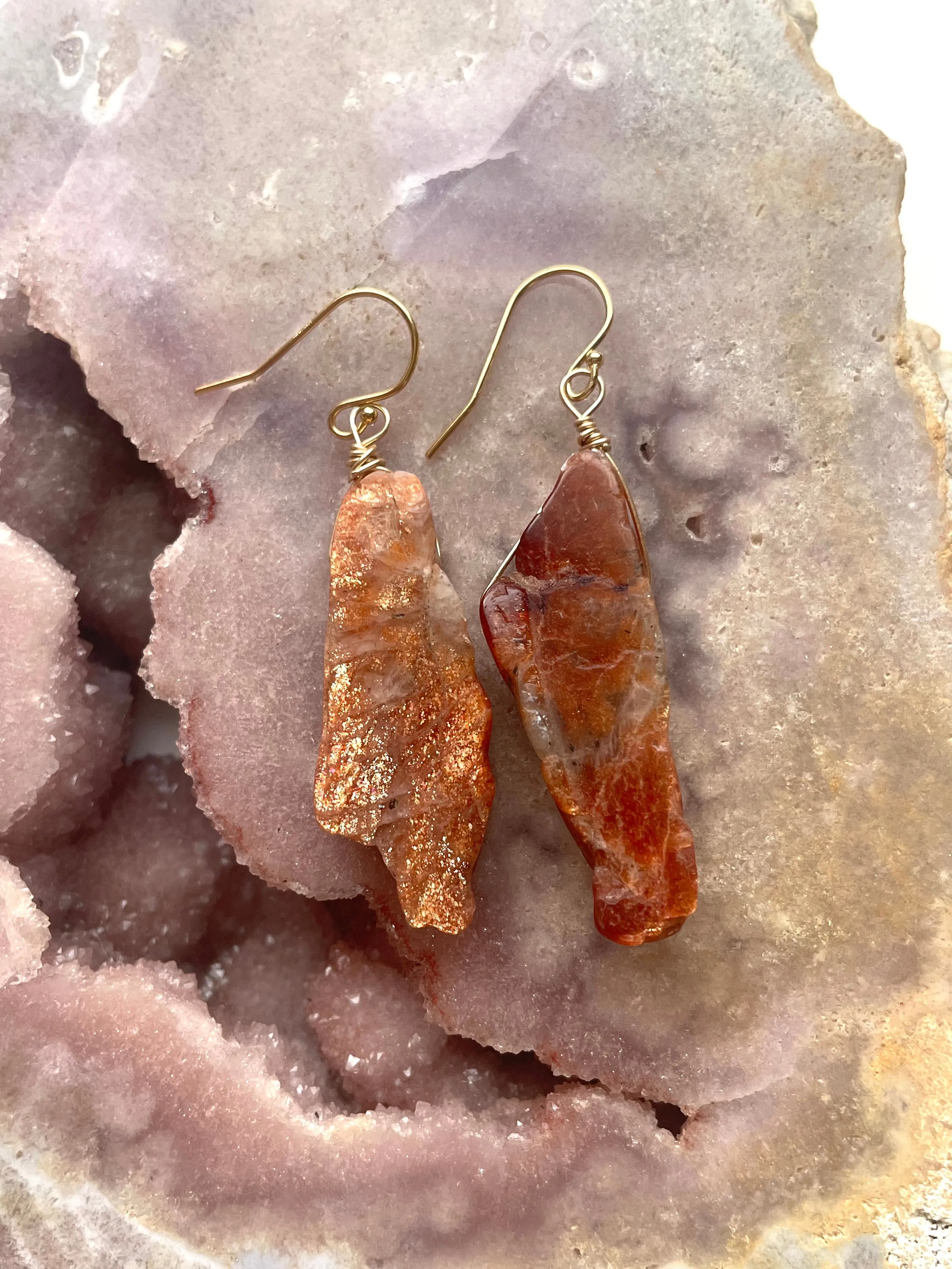 Orange Sunstone Gold Filled Statement Crystal Gemstone Earrings