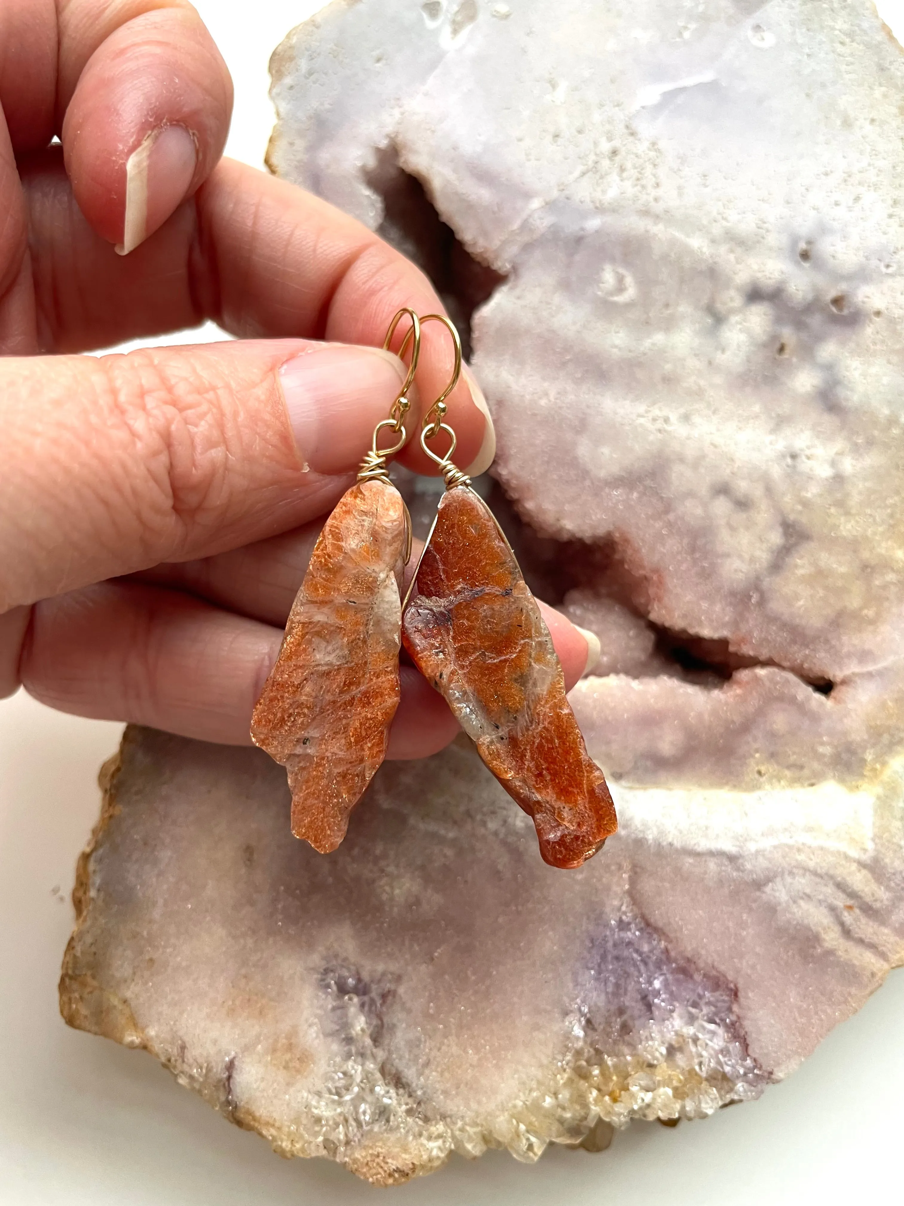 Orange Sunstone Gold Filled Statement Crystal Gemstone Earrings