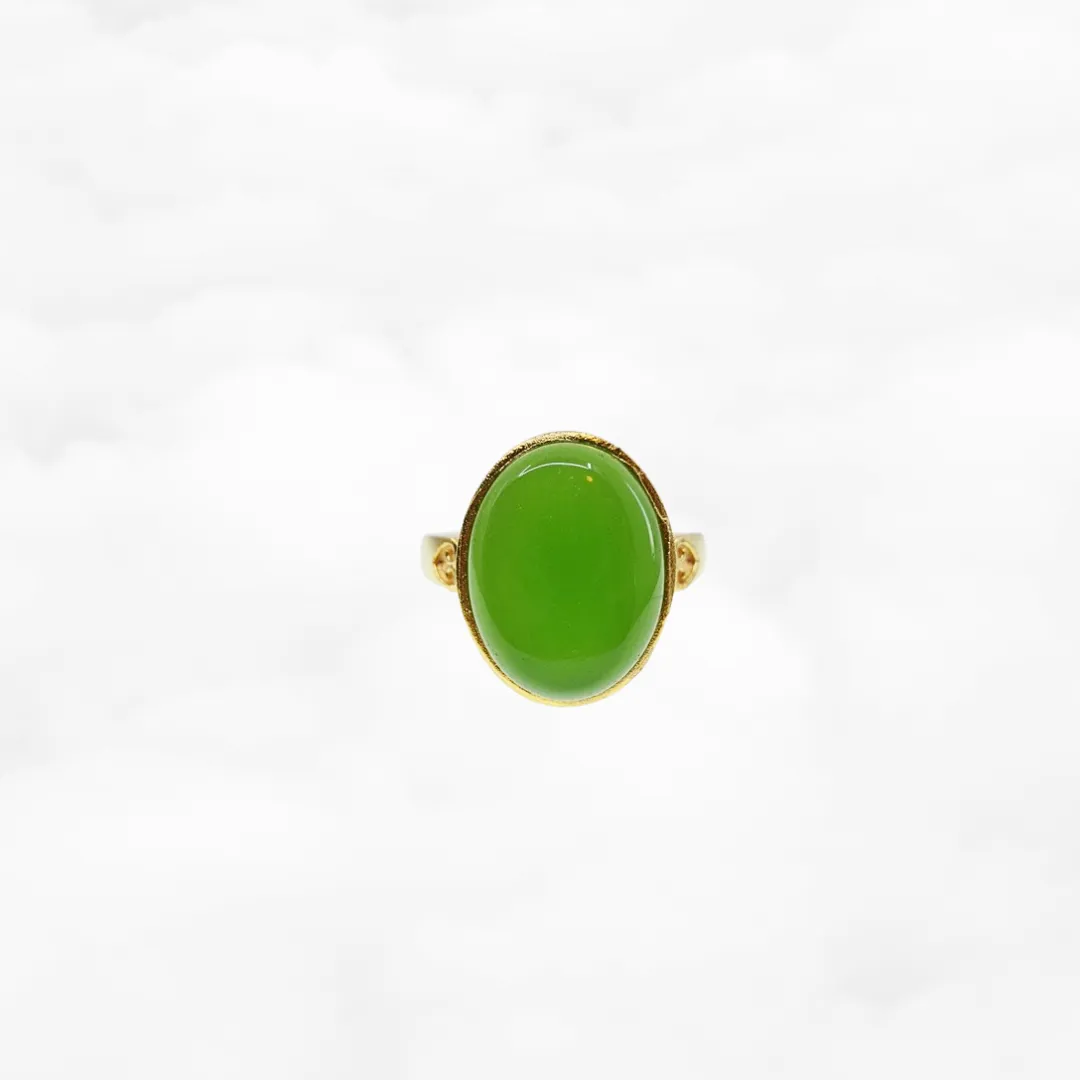 Oval Green Jade Statement Ring