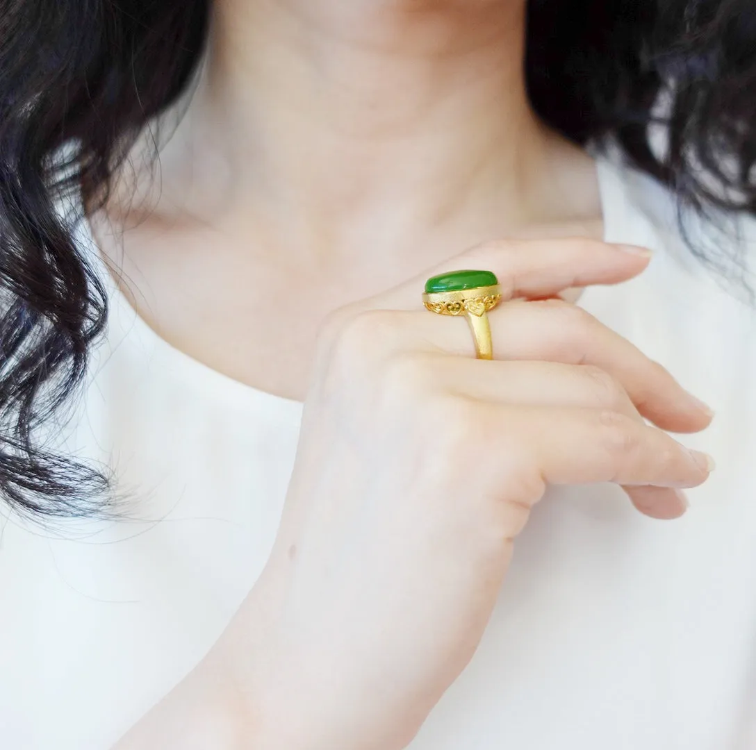 Oval Green Jade Statement Ring