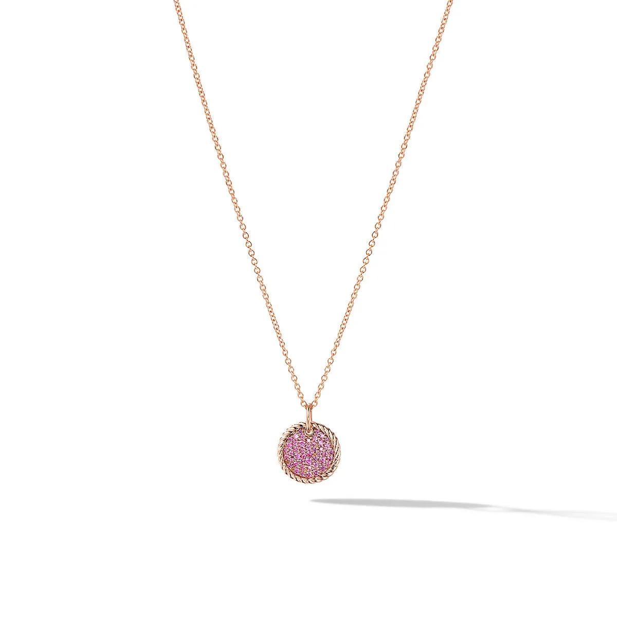 Pave Plate Necklace in 18K Rose Gold with Pink Sapphires