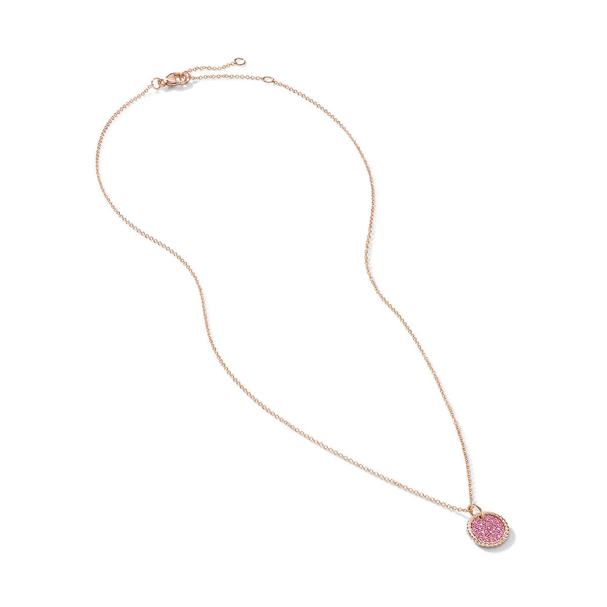 Pave Plate Necklace in 18K Rose Gold with Pink Sapphires