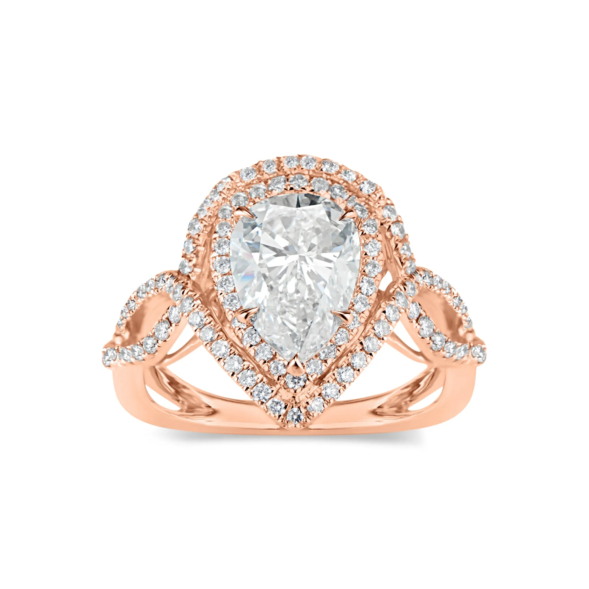 Pear Double Halo Diamond Engagement Ring with Twisted Shank