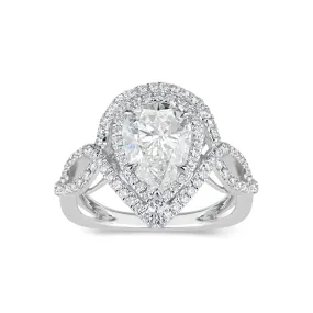 Pear Double Halo Diamond Engagement Ring with Twisted Shank