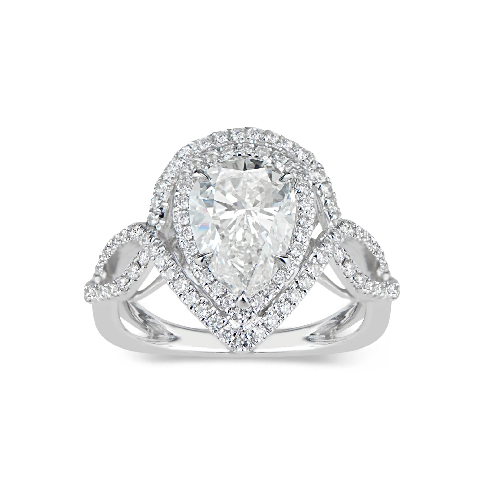 Pear Double Halo Diamond Engagement Ring with Twisted Shank