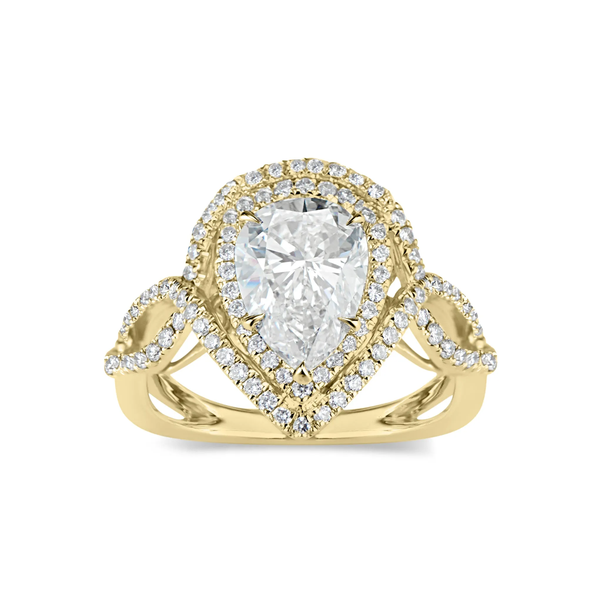 Pear Double Halo Diamond Engagement Ring with Twisted Shank