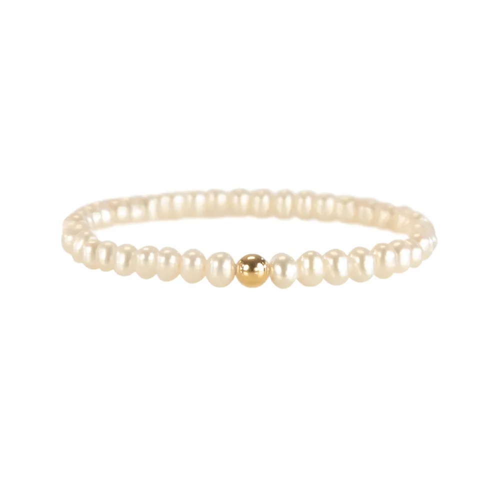 Pearl and Single Gold Bead Bracelet