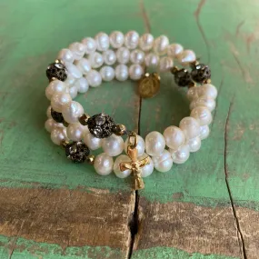 Pearl Rosary Wrap Bracelet