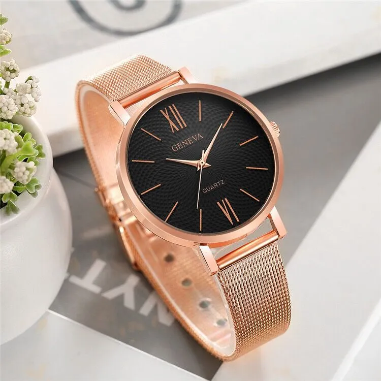 Personalized Creative Printing Women's Watch Roman Scale Fashion Mesh Strap Quartz Watch Women's