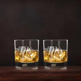 Personalized Mr and Mrs Whiskey Glasses Set of 2 for Couples Anniversary gifts