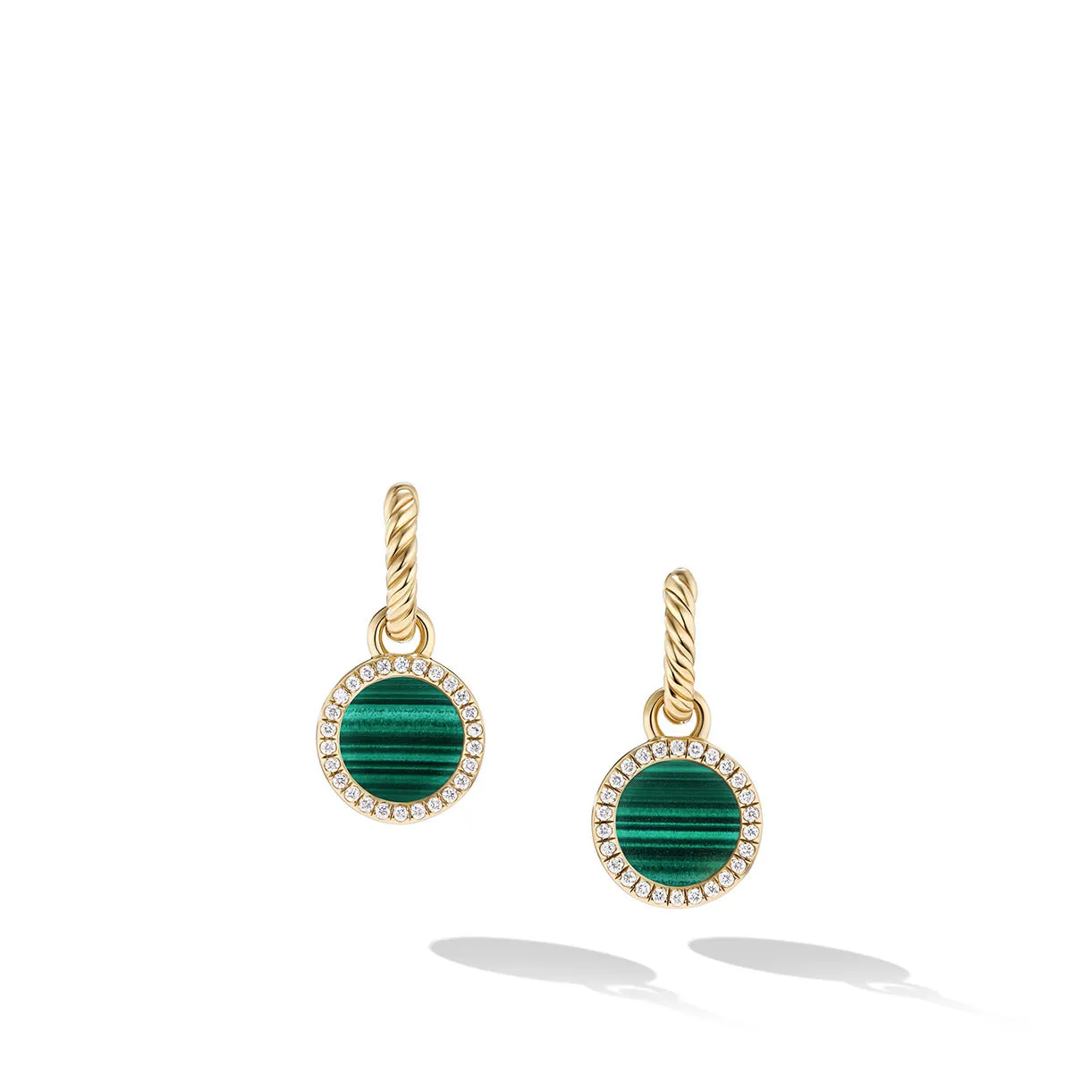 Petite DY Elements Drop Earrings in 18K Yellow Gold with Malachite and Pave Diamonds