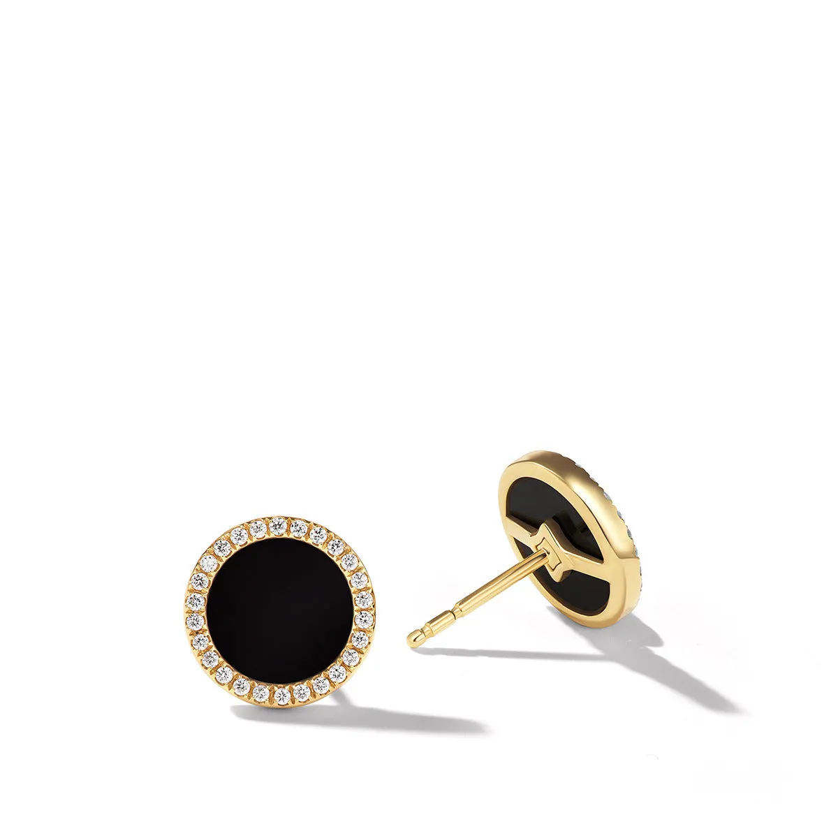 Petite DY Elements Stud Earrings in 18K Yellow Gold with Black Onyx and Pave Diamonds